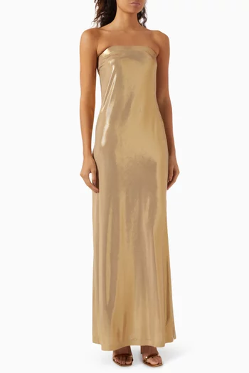 Strapless Tailored Side Slit Gown in Lamé