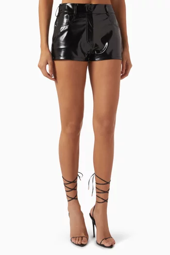 High-waisted Shorts in Faux Patent-leather