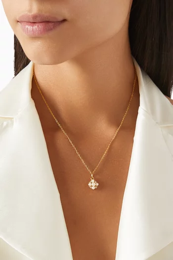 1980s Faux Pearl & Crystal Pendant Necklace