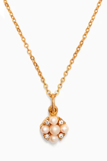 1980s Faux Pearl & Crystal Pendant Necklace