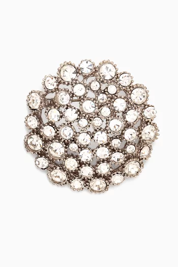 1980s Vintage Crystal Brooch in Plated-silver