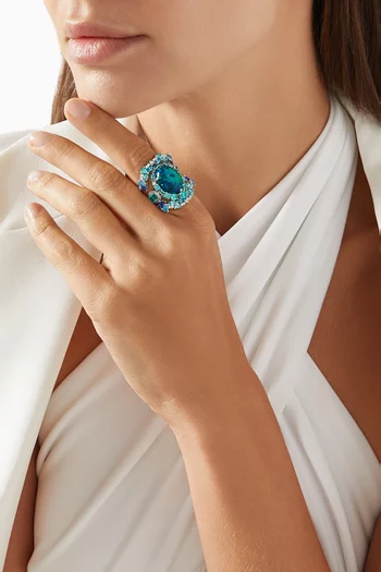 Paraiba Opal Ocean Rings in 18kt White Gold Vermeil, Set of 3