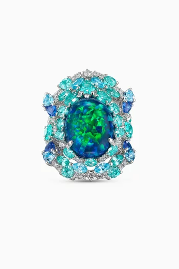 Paraiba Opal Ocean Rings in 18kt White Gold Vermeil, Set of 3