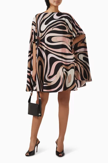 Marmo-print Kaftan Mini Dress in Silk