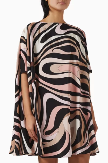 Marmo-print Kaftan Mini Dress in Silk