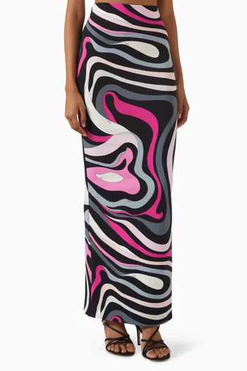Marmo-print High-waisted Maxi Skirt in Jersey
