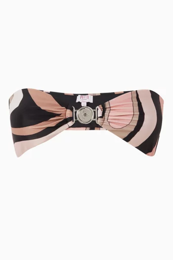 Marmo-print Strapless Bikini Top
