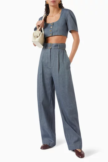 Apron Puff-sleeve Crop Top