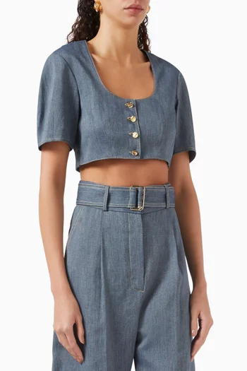 Apron Puff-sleeve Crop Top