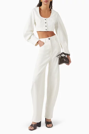 Apron Puff-sleeve Crop Top