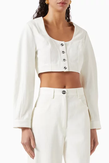 Apron Puff-sleeve Crop Top