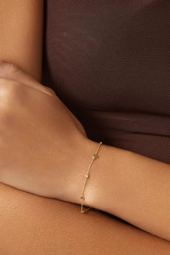 Heart Green Stone & Diamond Chain Bracelet in 18kt Gold
