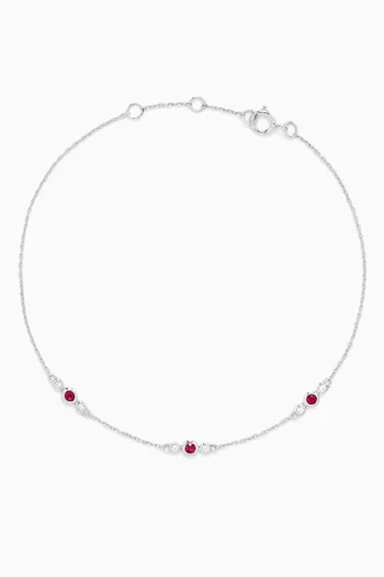 Round Red Stone & Diamond Bracelet in 18kt White Gold