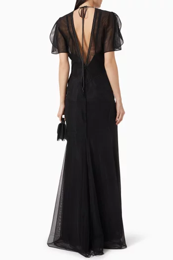 Sheer Gathered Waist Maxi Dress