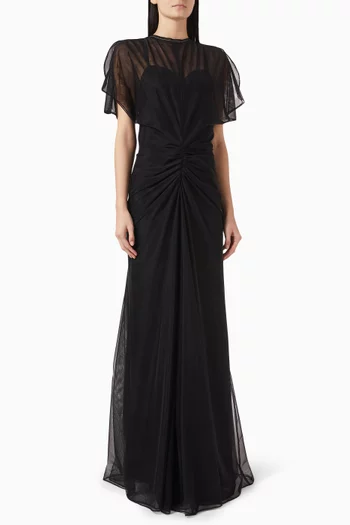 Sheer Gathered Waist Maxi Dress