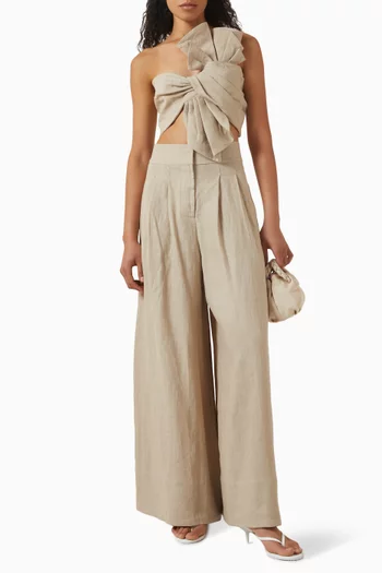 Oyster One-shoulder Crop Top in Linen
