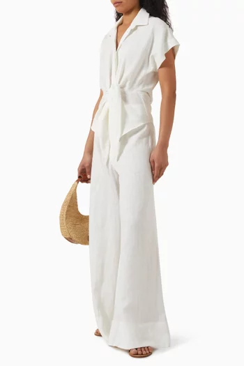 Pippa Front-tie Top in Linen