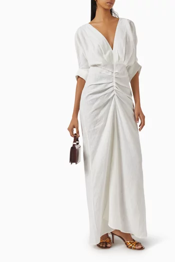 Brennan Ruched Maxi Dress in Linen