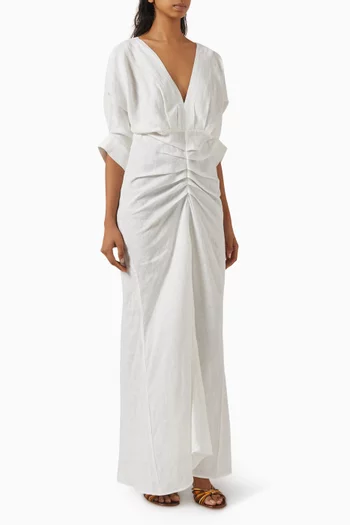 Brennan Ruched Maxi Dress in Linen