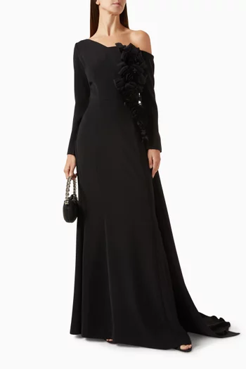 Asymmetric Floral Dress in Fine Casandra