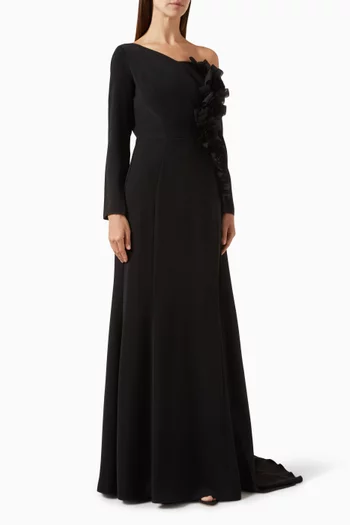 Asymmetric Floral Dress in Fine Casandra