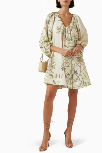 Printed Mini Dress in Linen-georgette