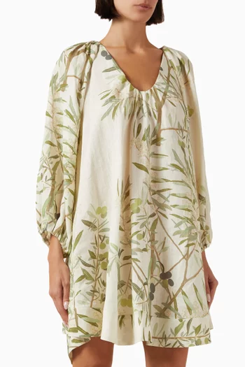 Printed Mini Dress in Linen-georgette