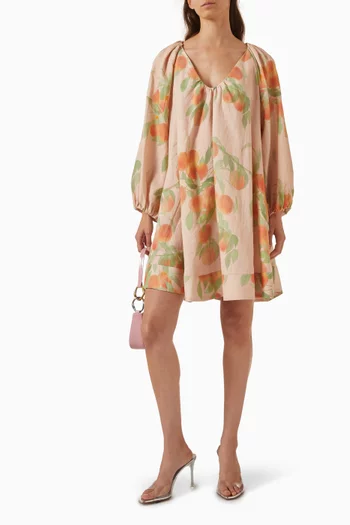 Printed Mini Dress in Linen-georgette