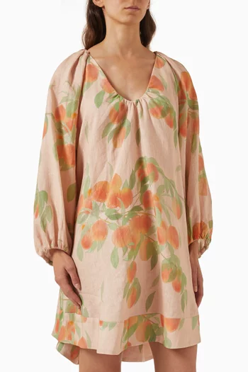 Printed Mini Dress in Linen-georgette