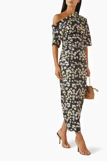 Bowery Floral-print Midi Dress in Stretch-cotton