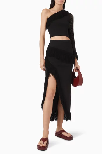 Alani Fringed Maxi Skirt in Mesh-knit