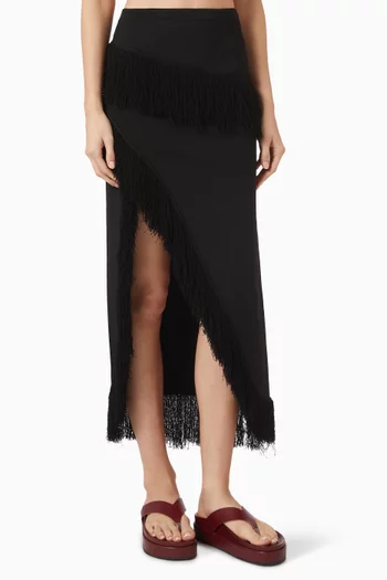 Alani Fringed Maxi Skirt in Mesh-knit