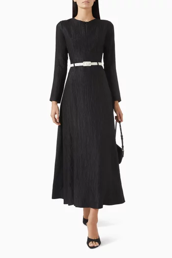Belted Midi Dress in Jacquard Satin