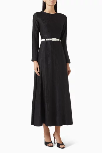 Belted Midi Dress in Jacquard Satin
