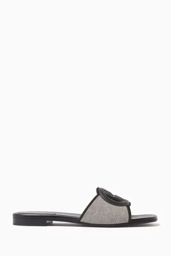 GG Slide Sandals in Leather & Canvas