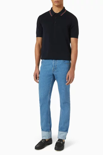 Polo Shirt with Web in Silk-cotton Knit