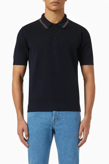 Polo Shirt with Web in Silk-cotton Knit