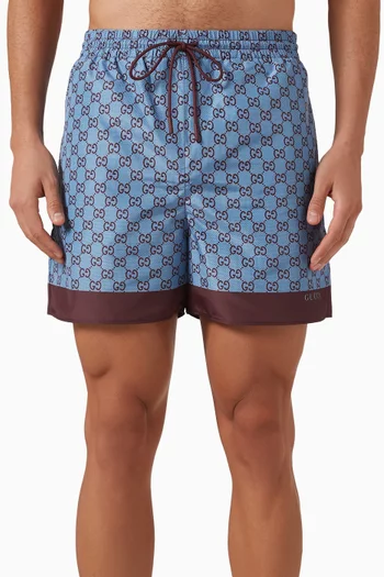 Printed Swim Shorts in Poplin Tech