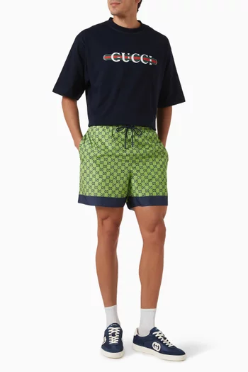 Printed Swim Shorts in Poplin Tech