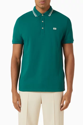 VLogo Patch Polo Shirt in Cotton Piqué