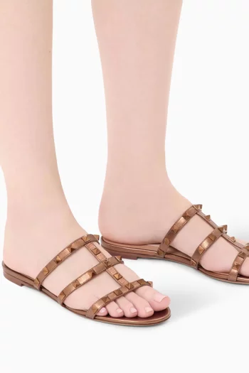 Rockstud Slide Sandals in Metallic Nappa