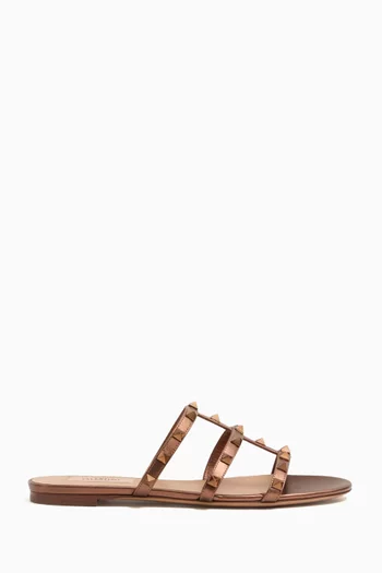 Rockstud Slide Sandals in Metallic Nappa