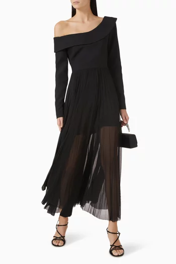 Off-shoulder Pleated Maxi Dress