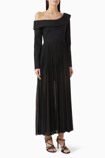 Off-shoulder Pleated Maxi Dress