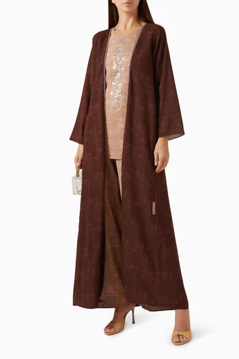Embroidered 4-piece Abaya Set in Cotton-blend