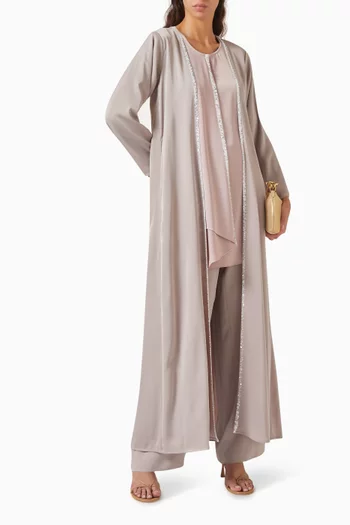 Embellished 4-piece Abaya Set in Silk