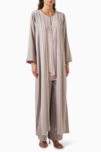 Embellished 4-piece Abaya Set in Silk