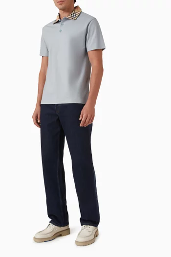 تي شيرت بولو بياقة بنقشة مربعات قطن بيكيه