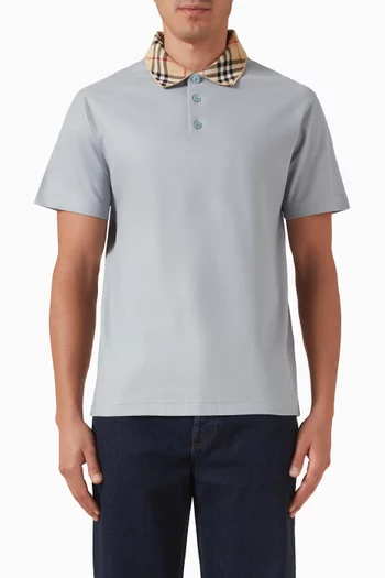 تي شيرت بولو بياقة بنقشة مربعات قطن بيكيه