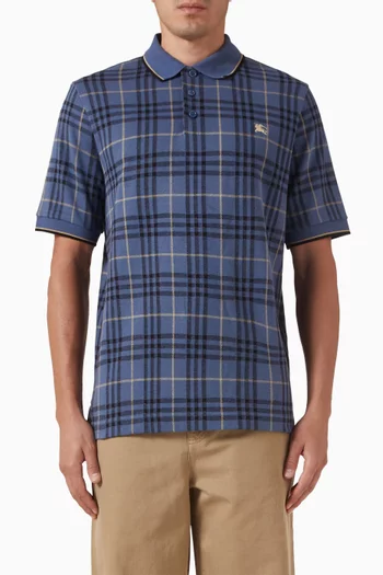 تي شيرت بولو بنقشة مربعات قطن